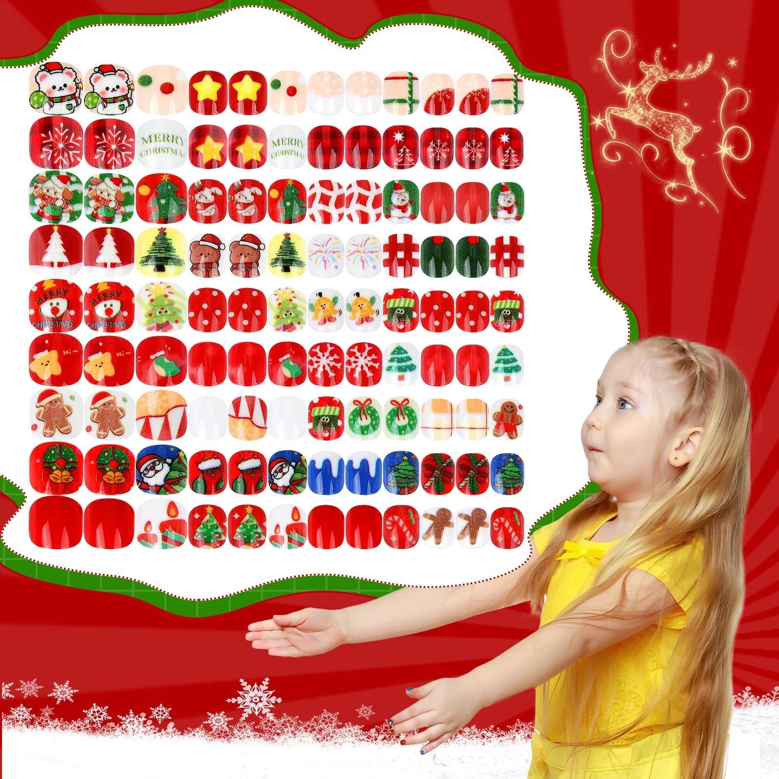 Fake Press on Nails for Kids, 108pcs Acrylic Full Cover False Press on Nails Gir