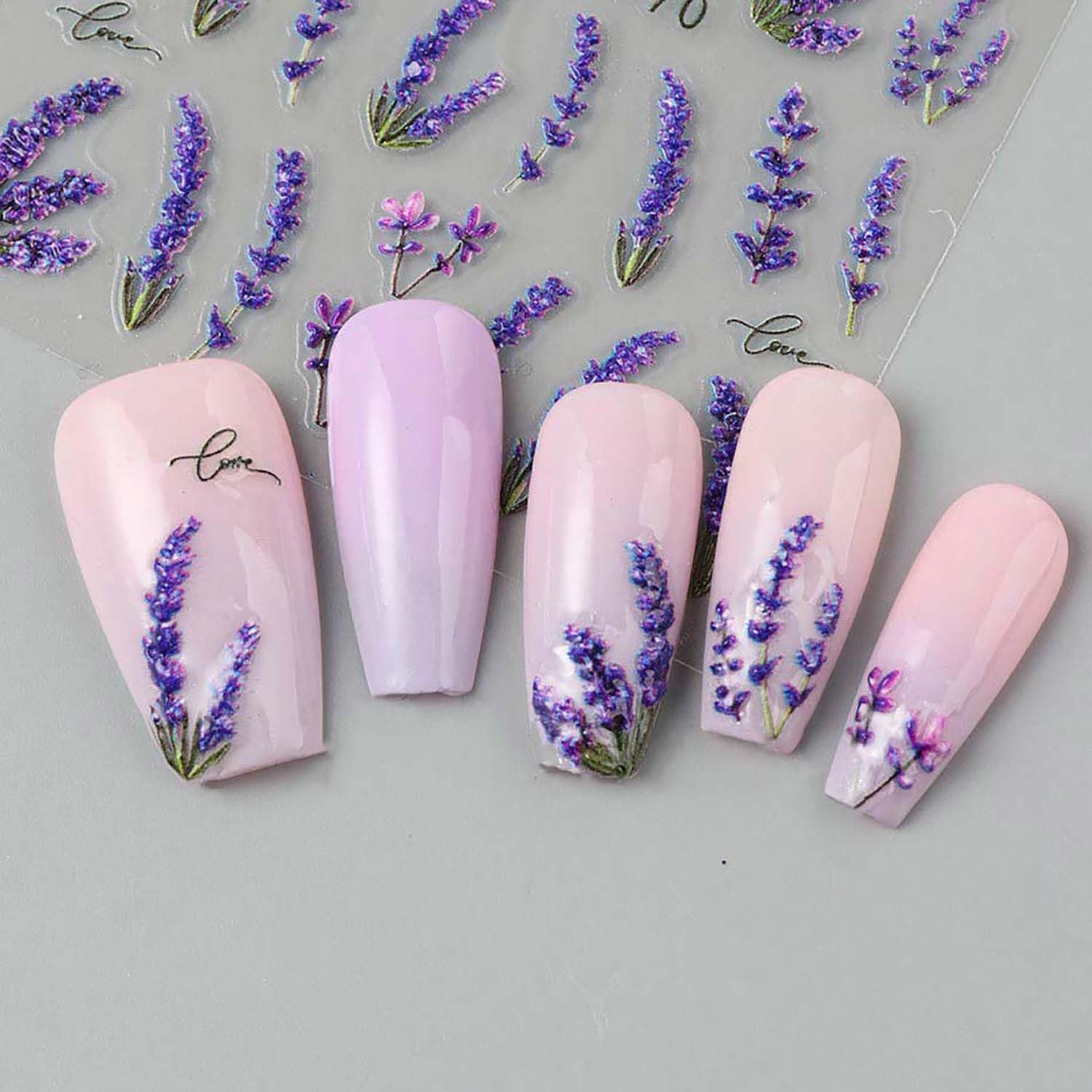 Flower Nail Art Stickers Decals 5D Embossed Purple Lavender Vine Nail Stickers 3