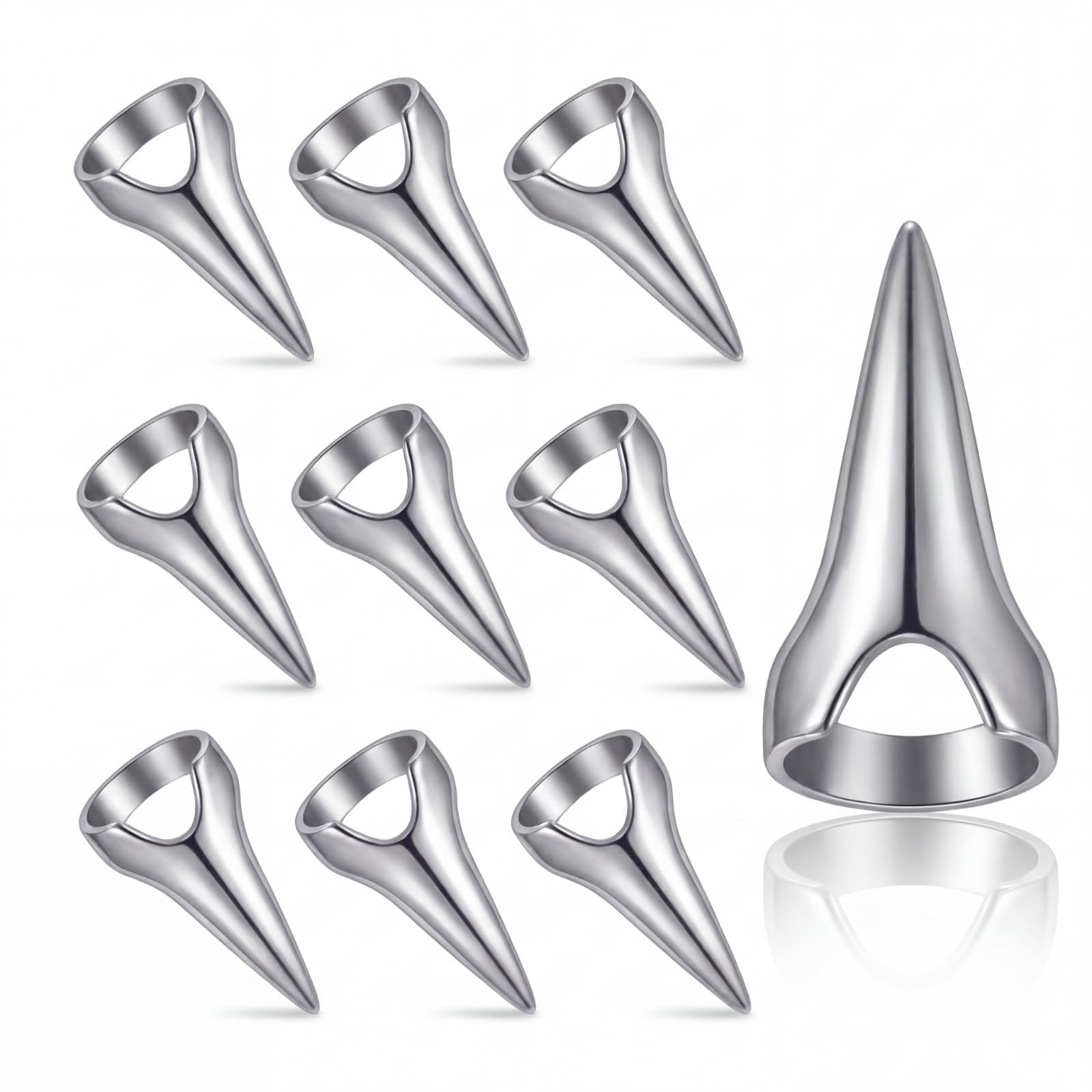 Hicarer 10 Pieces Finger Claws Rings Full 0.6 inches (1.5 cm), Silver