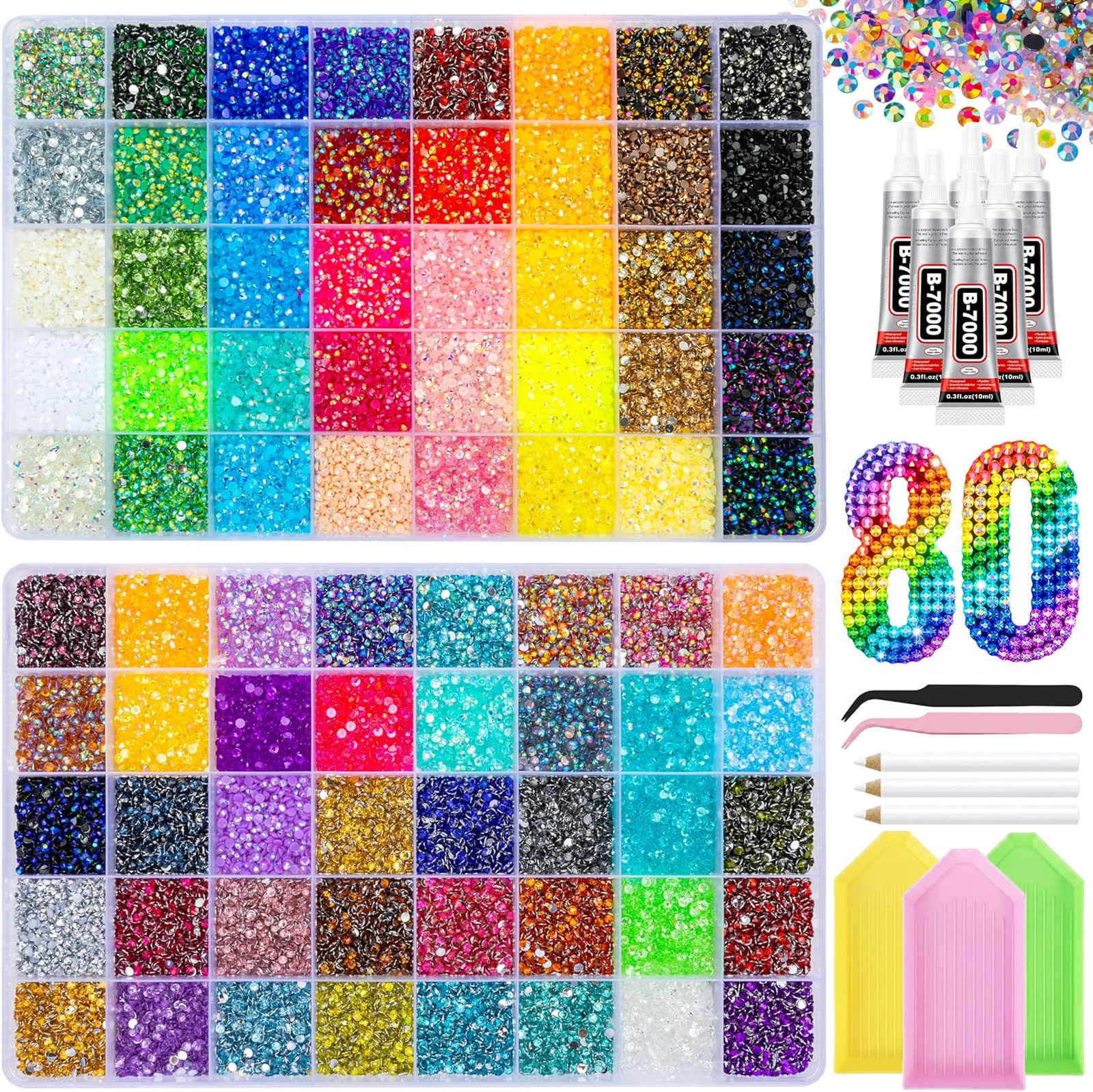 Bedazzling Kit with 80 Colors Resin Rhinestones 3mm Jewelry Glue and Tools for