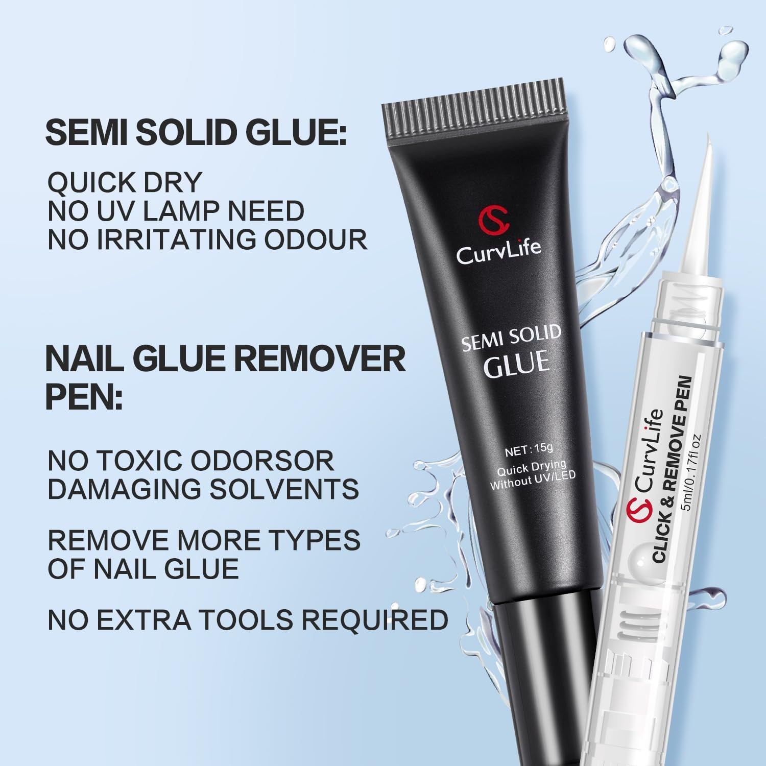 Strong 15g Nail Glue Gel & 5ml 3-in-1 Remover Pen – Perfect for Press-On Nails