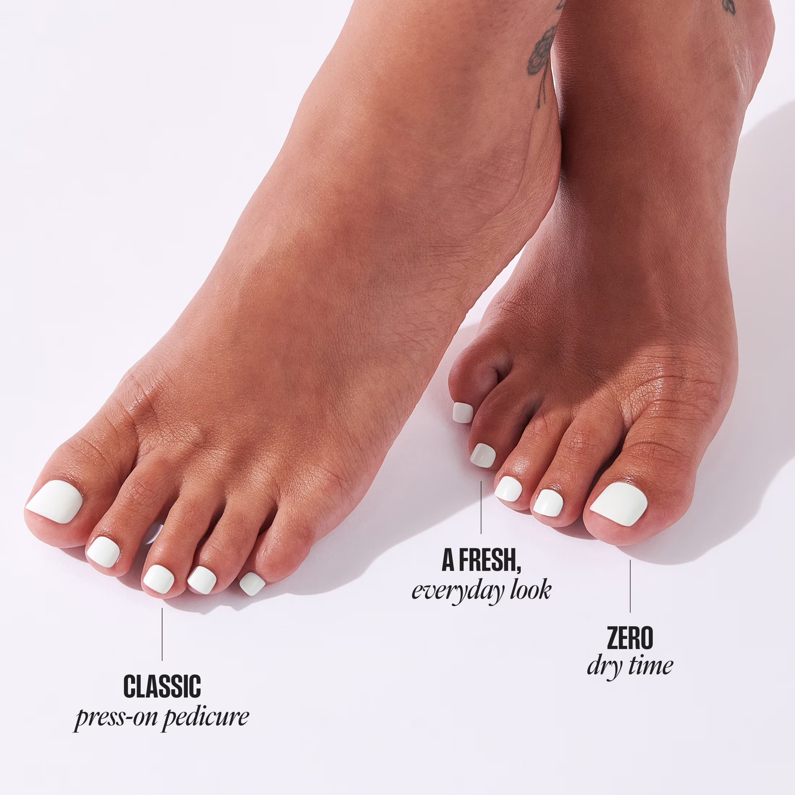 Core Color Short Squoval Press-On Toenails, White, 26 Pieces