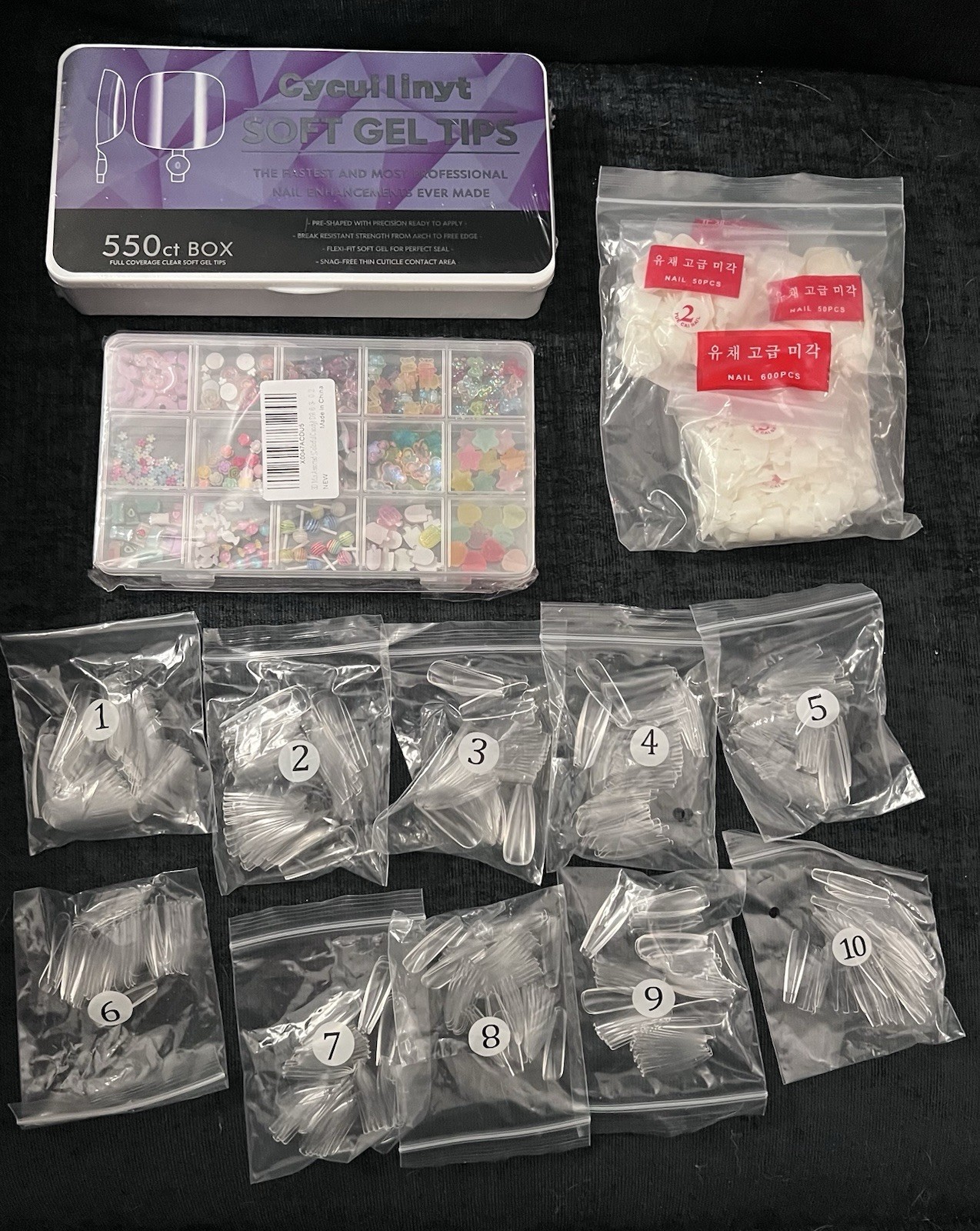 Lot Random Clear False Fake Press On Toe & Finger Nail Assortment & NAIL CHARMS