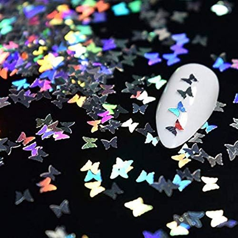 12 Colors Butterfly Glitter Nail Sequins – 3D Nail Art Flakes Colorful Confetti