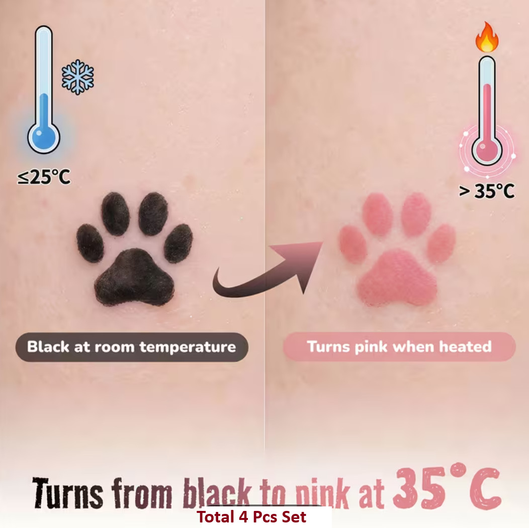 4pcs Warm Up Color Changing Cat Paw Tattoo Stickers Temperature Sensitive NH13