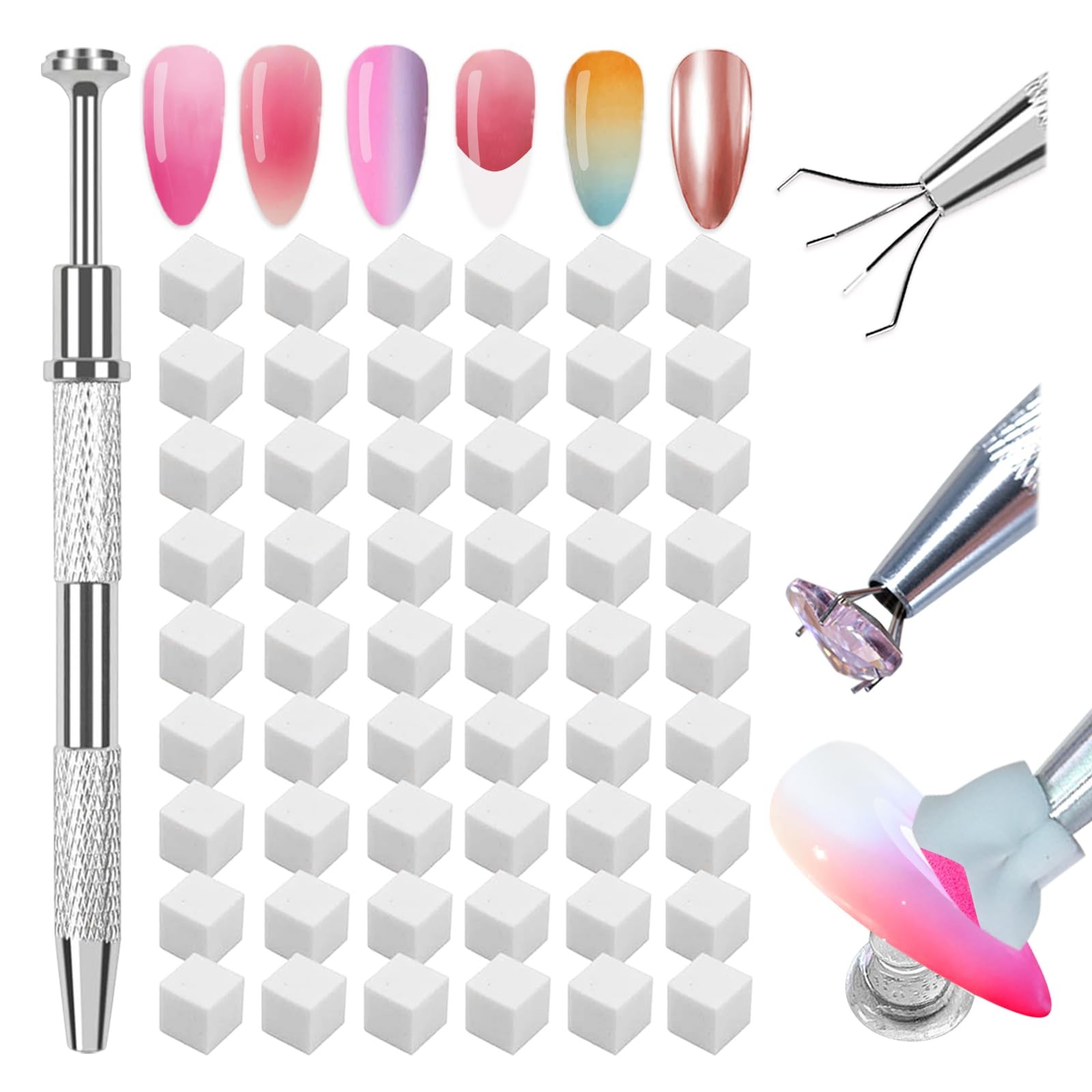 200 PCS Nail Sponges for Ombre with Grabbing Pen,Mini Aura blending Sponges f…