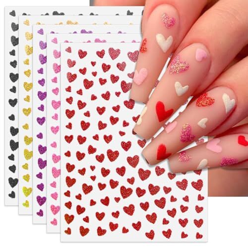 Valentine’s Day Nail Art Stickers – Glitter Sexy Heart Nail Decals, Self