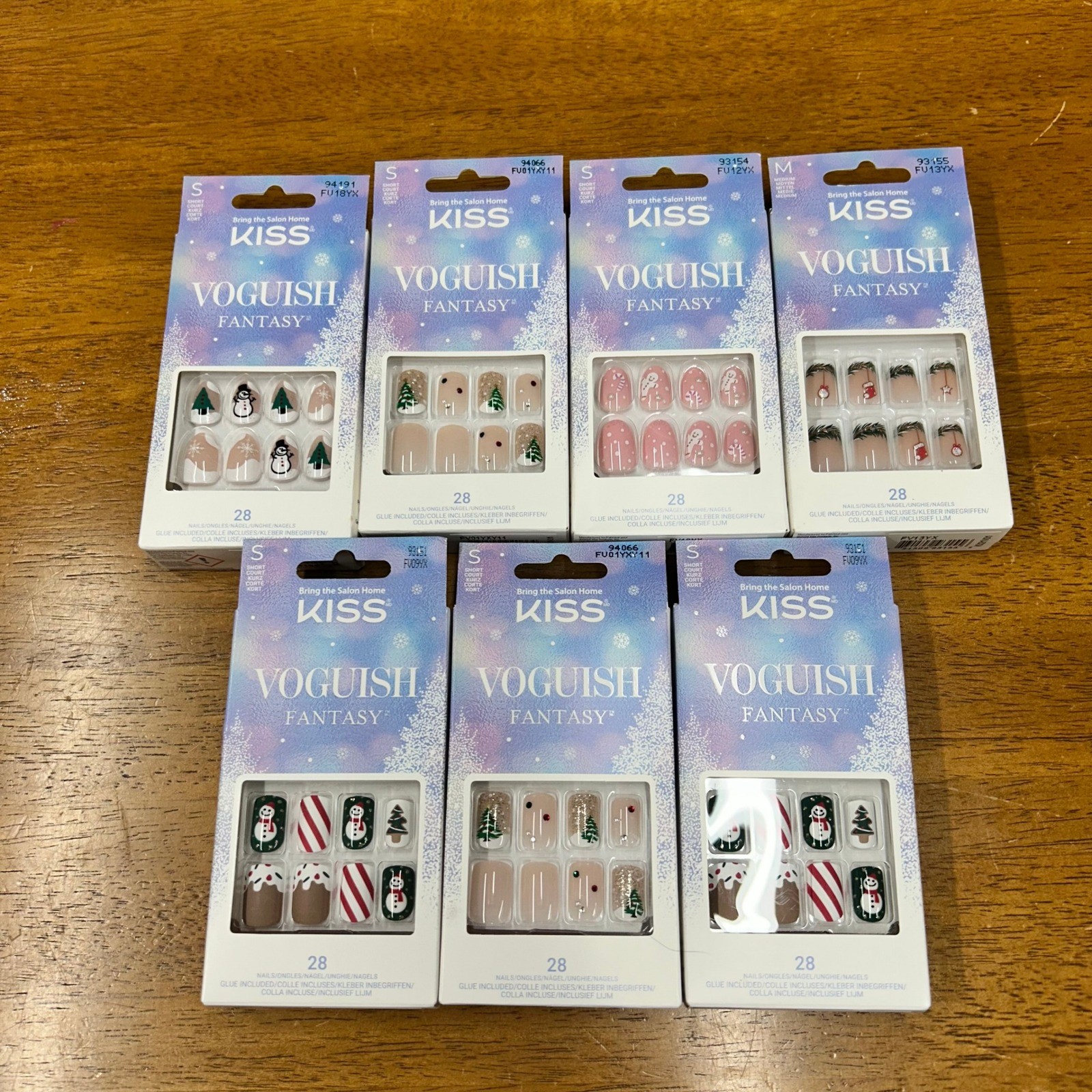 KISS Voguish Fantasy Christmas Press On Nails Lot 7 Packs Holiday Snowman Tree