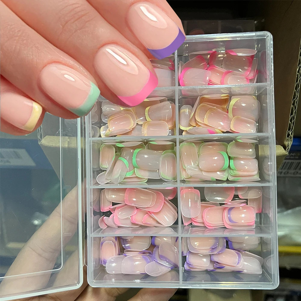 240/120Pcs Colorful French Press On Nails Short Square Full Cover Fake Nail Tips