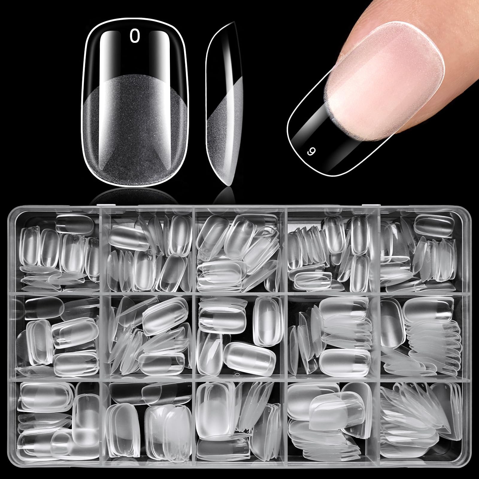 AddFavor 300pcs Square Nail Tips Short Fake Nails, Round Soft Nail Tips Squar…