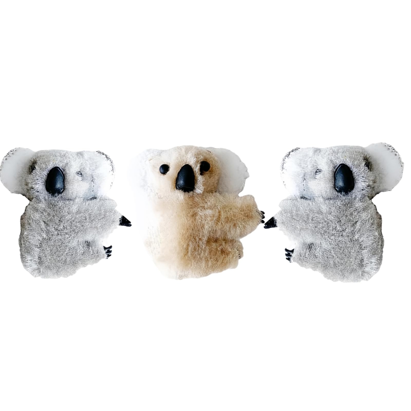 3 Pcs Plush Gray and Khaki Koala Hair Claw 1 Count (Pack of 3), White