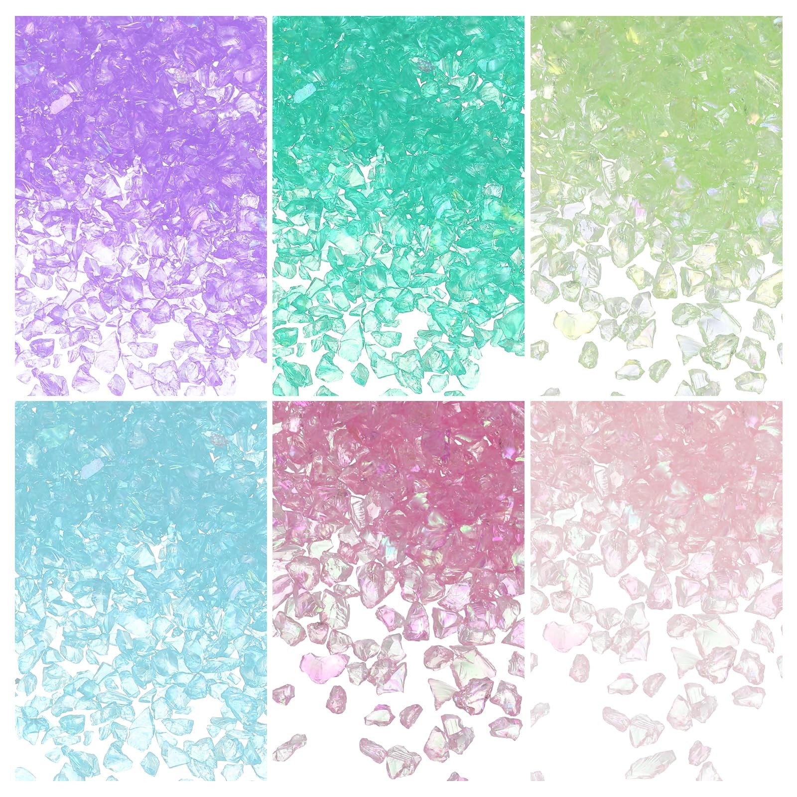 MECCANIXITY 26g Crushed Glass for Crafts, 2-4mm Metallic Irregular Glass Chip…