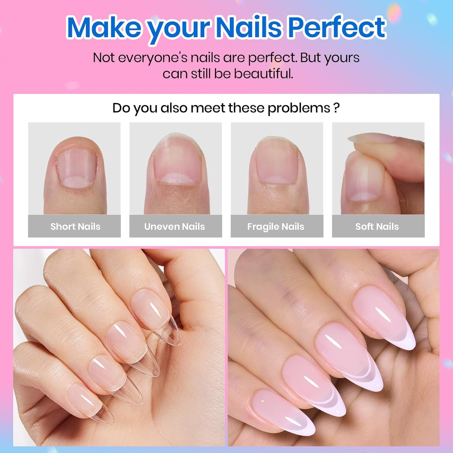 Beetles Medium Almond Nail Tips 576Pcs 12 Sizes, Pre-Etched Soft Gel Nail Tips H