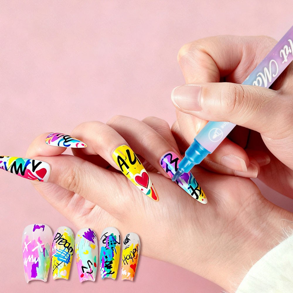 Nail Art Marker Pens Set with Vibrant Colors DIY Patterns for Professional JQ