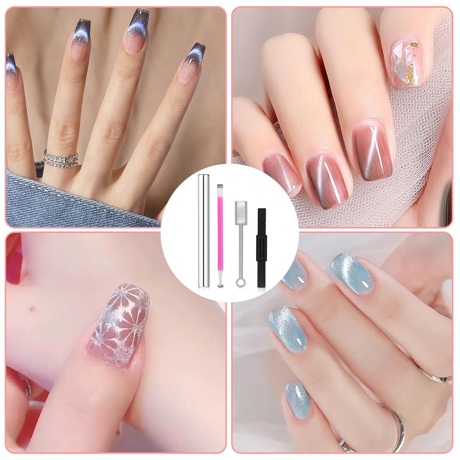 4Pcs Cat Eye Magnet for Nails, Nail Magnets Cat Eye Magnet for Nails Art, Double