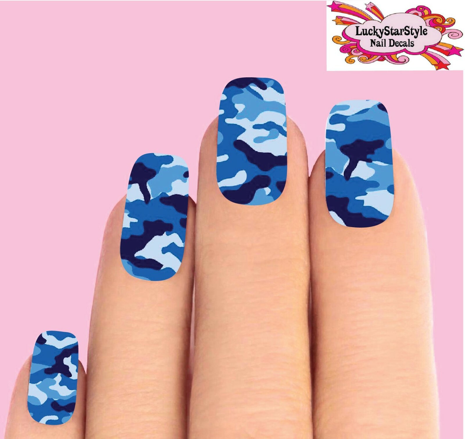 Waterslide Full Nail Decals Set of 10 – Blue Camo Camouflage