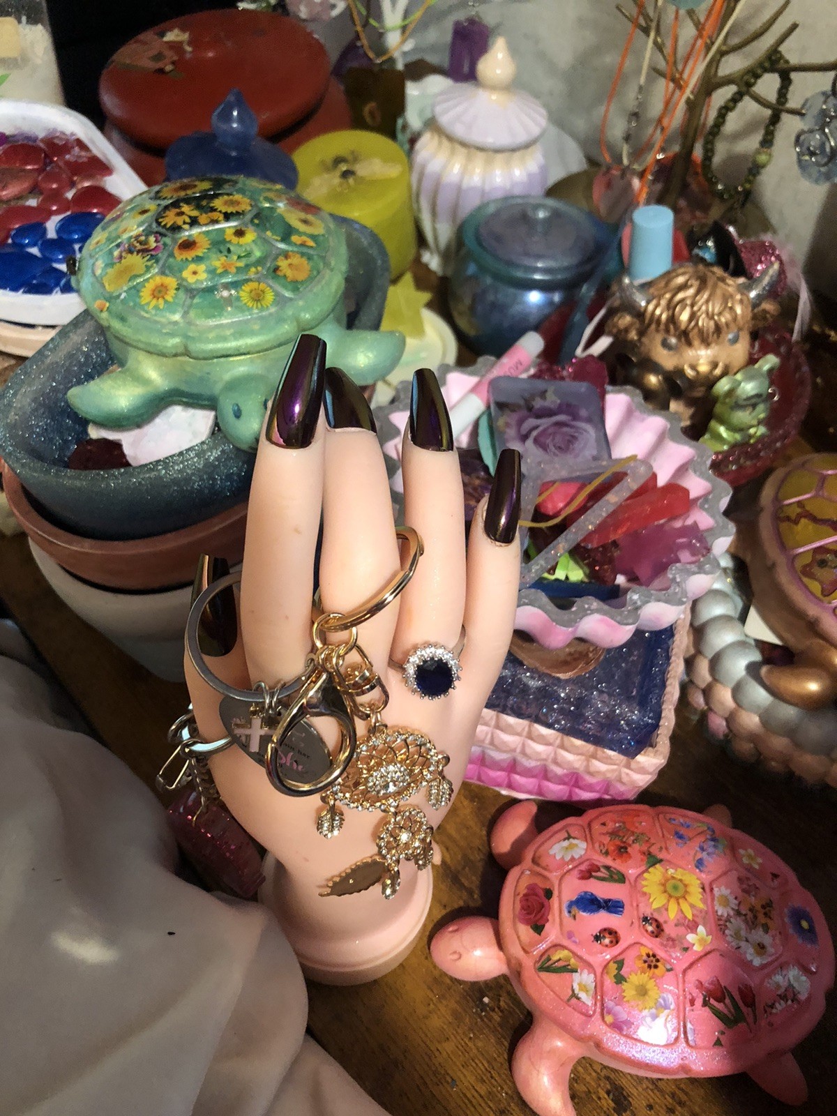 Custom Gel Press on Nails 20pc set Nails Purple Metallic Design