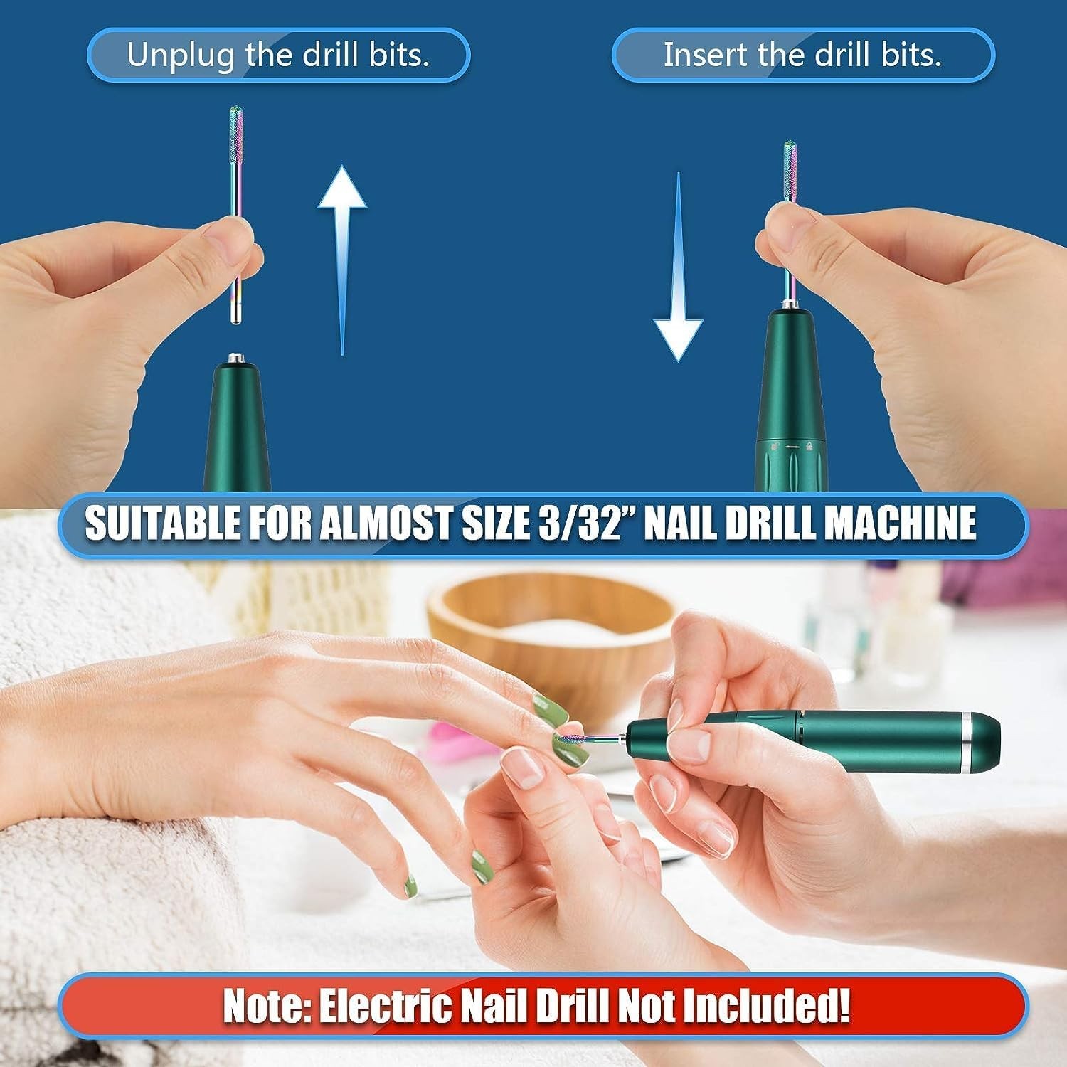 Nail Drill Bits Sets, 3/32 Inch Cuticle Electric Nail File and