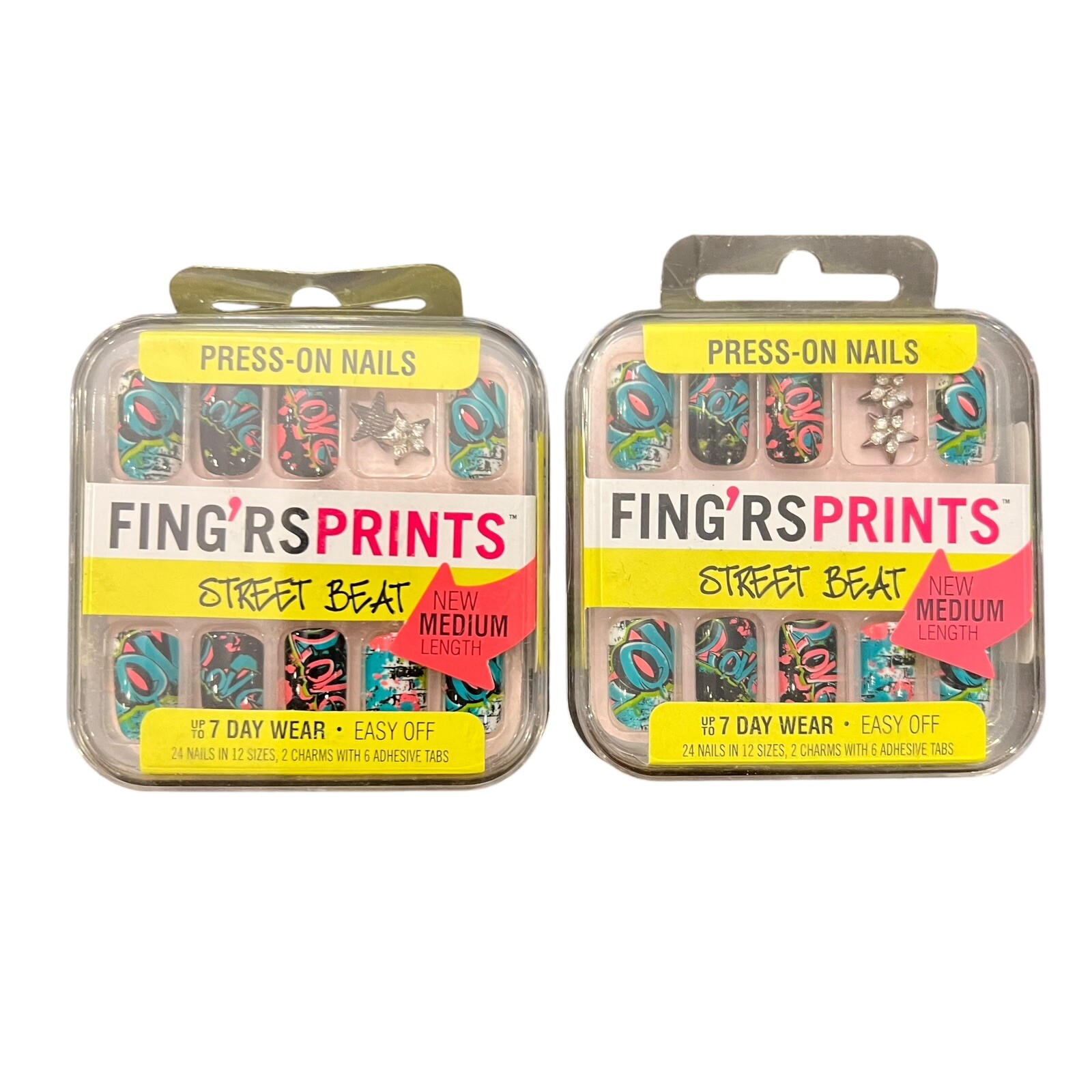 FING’RS PRINTS Pre-Glued Nails, Street Beat Block Party SET OF 2 Colorful GIFT