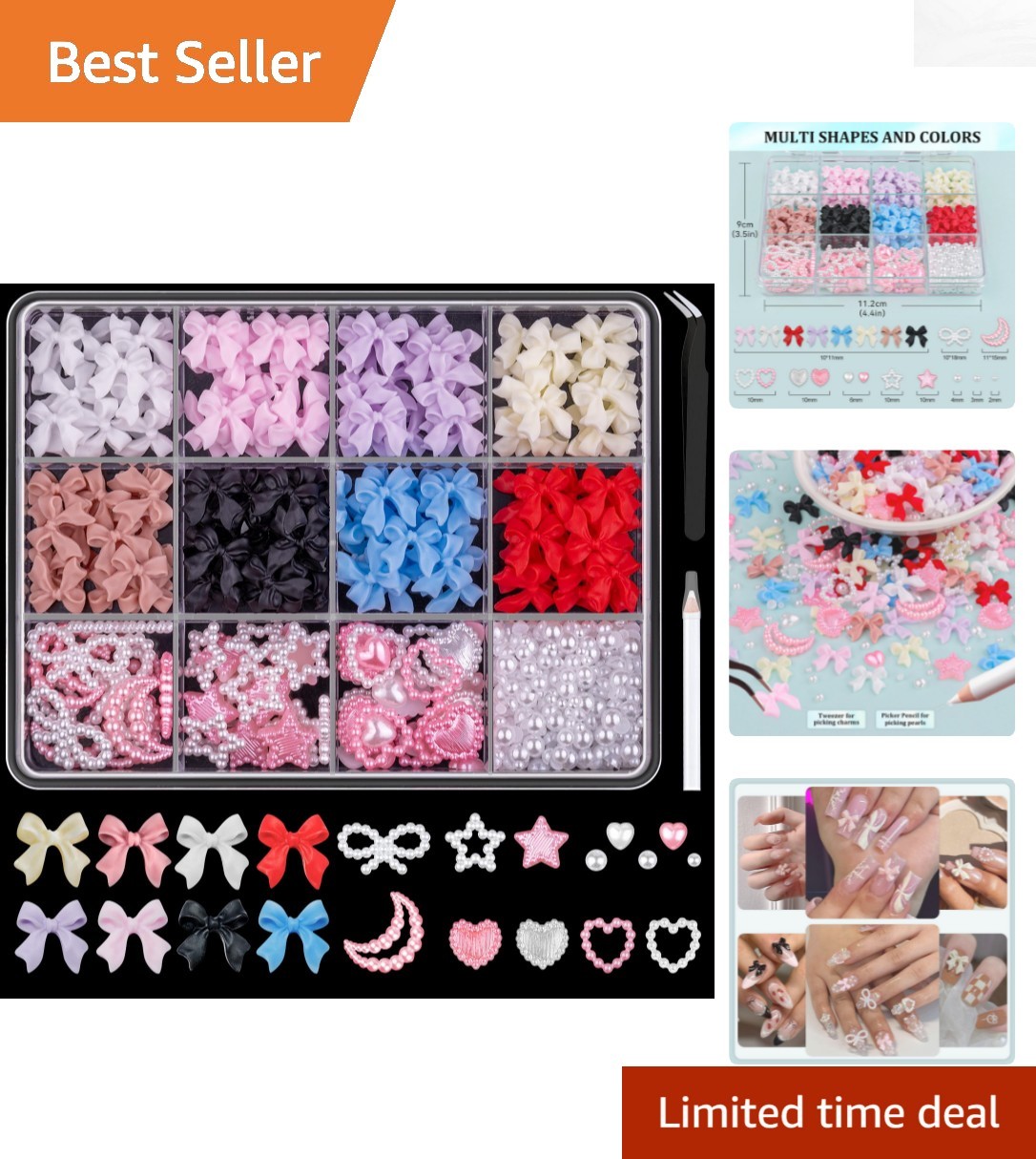 600 Pcs 3D Nail Charms & Flatback Pearls Set – 8 Color Bow Charms for Art