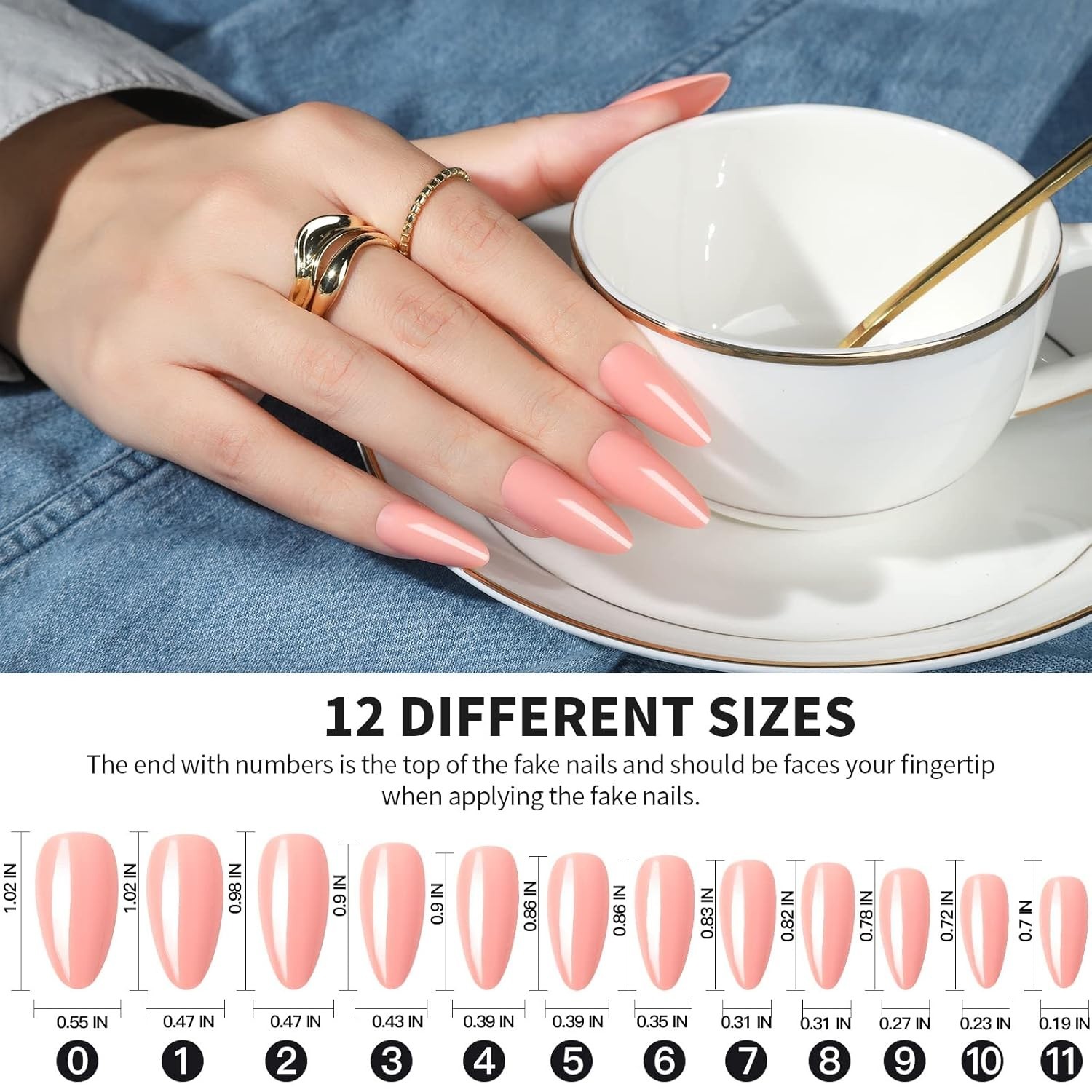 Press on Nails, 24 Colors 576PCS Press on Nails Almond, Medium Acrylic Fake N…
