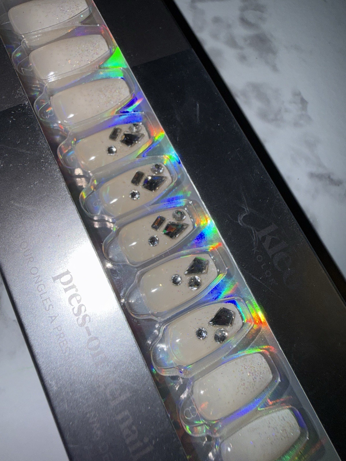 New Kleo Kolor Press-On Gel Nails – Moonlight- Long Coffin