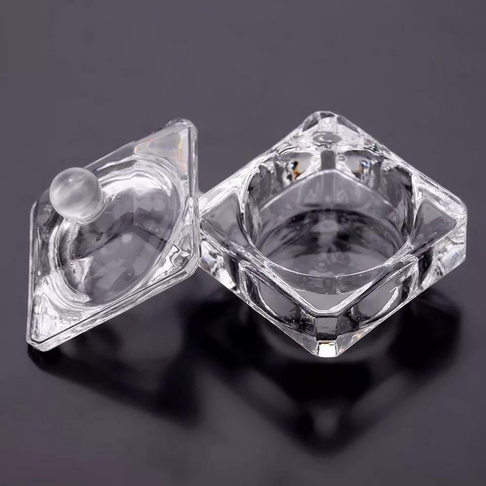 CRYSTAL GLASS DAPPEN DISH POT + LID CUP ACRYLIC LIQUID MONOMER NAILS POWDER UK
