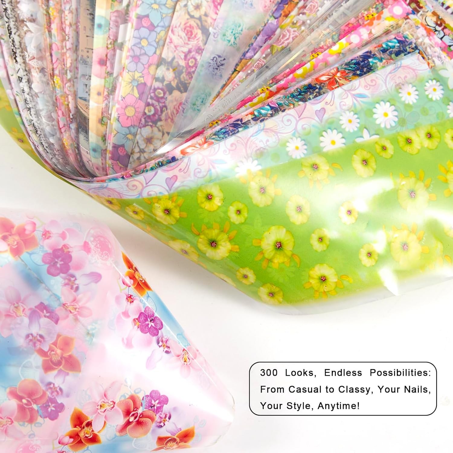 300 Sheets Nail Transfer Foil Art Kit, Flower Lace Rose Nail Foils Transfer Nail
