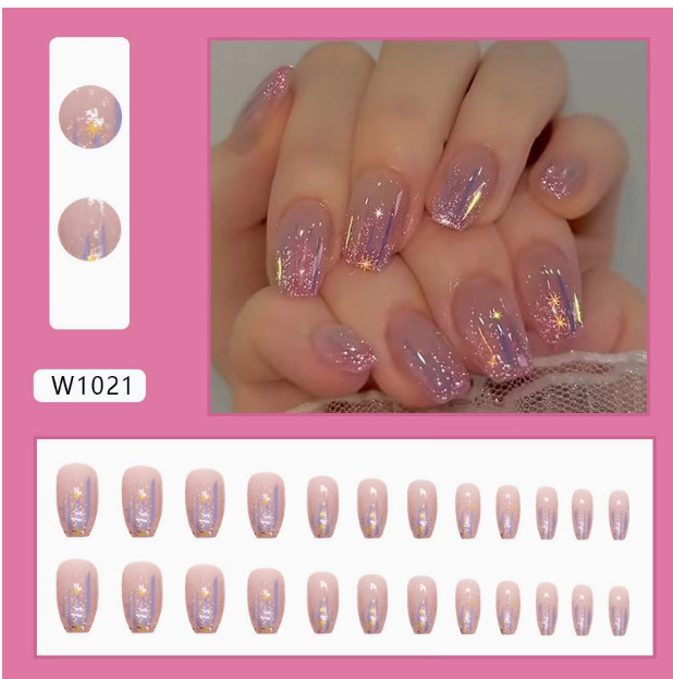 Presson Fingernails 24pcs of Short Ballet-Style Press-On Nails in ShimmeringF025