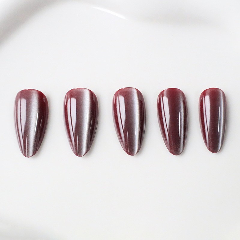 48pcs Almond Press on Nails, Wine Red Glitter Ombre Glossy Elegant Nails