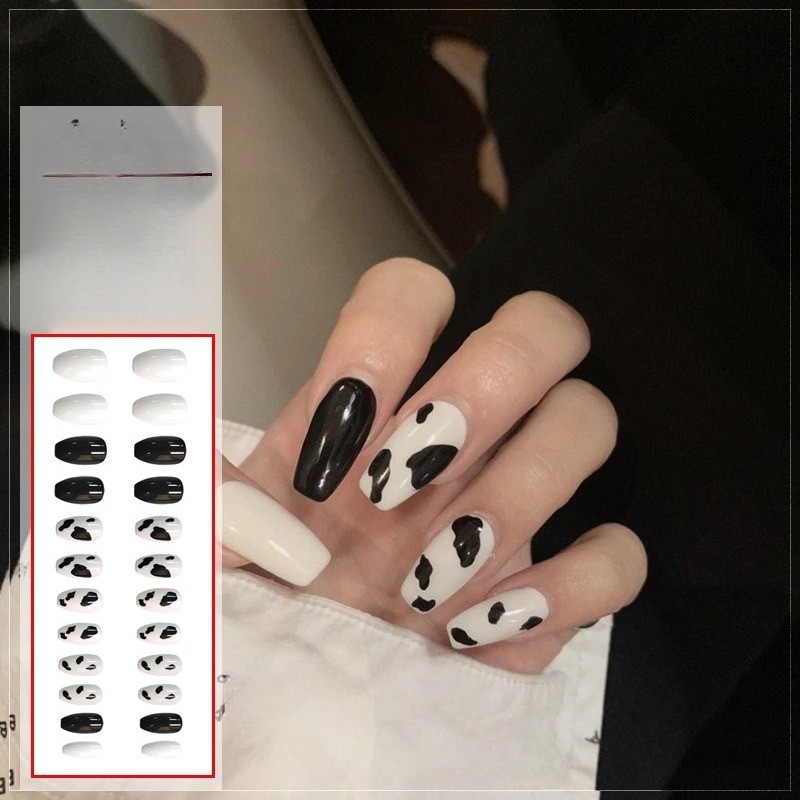 48pcs Sweet Cool Cow Pattern Wearing Armor Long T-shaped Square Nail Art