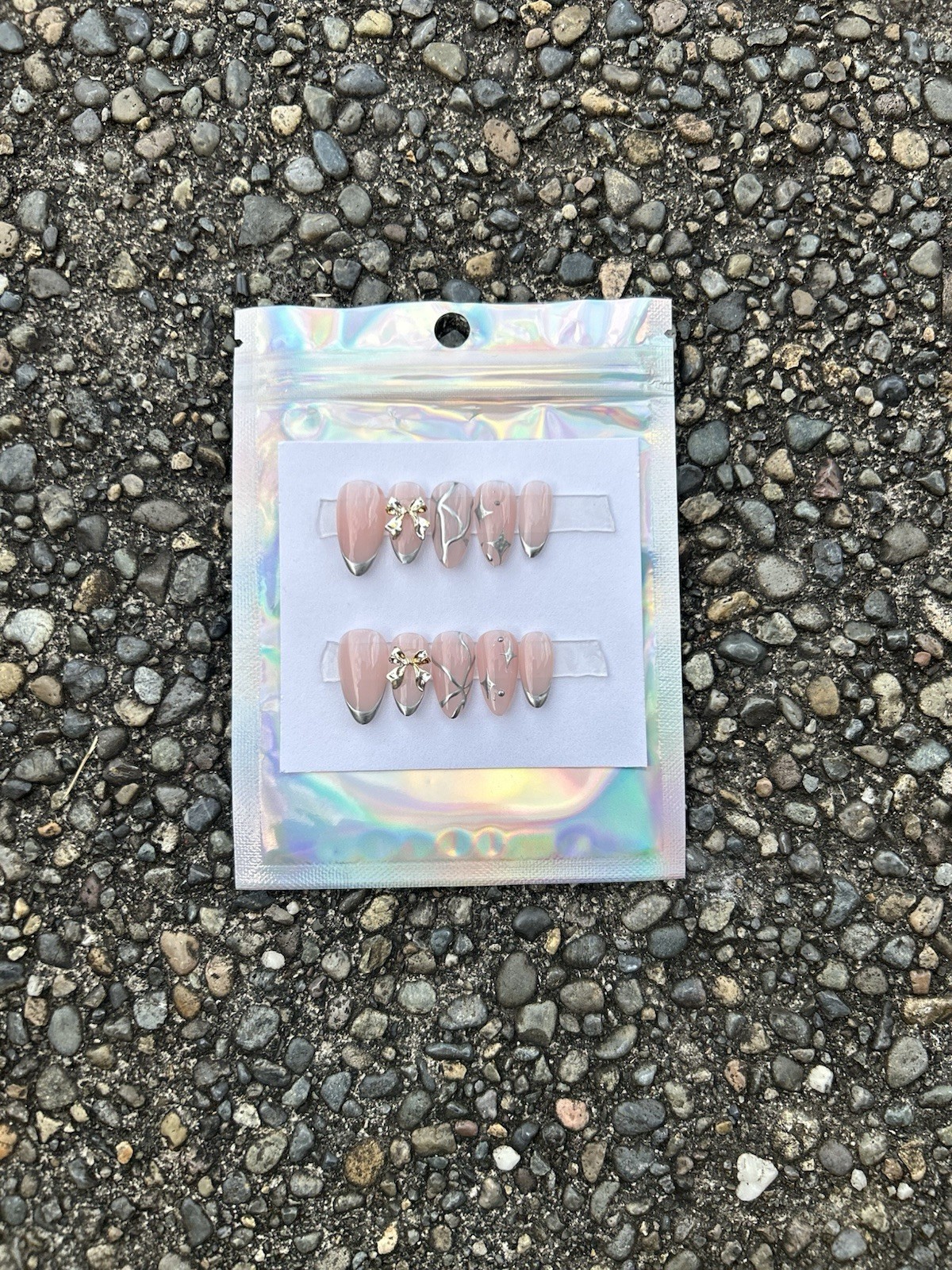 Press ons! – sliver/chrome french tip! size m