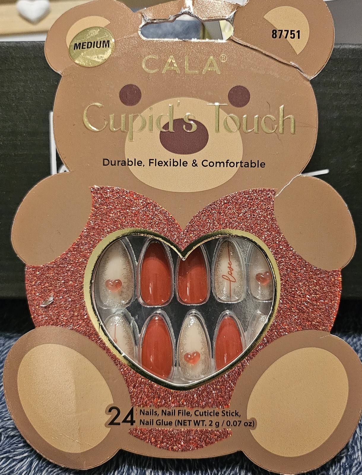 Nails Press-on Cala Medium Almond Red Beige French Effect 24 Count Glue Included