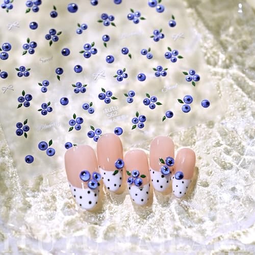 Blueberry Stickers for Nail Art Summer Fruit Nail Decals 3D Self style-4