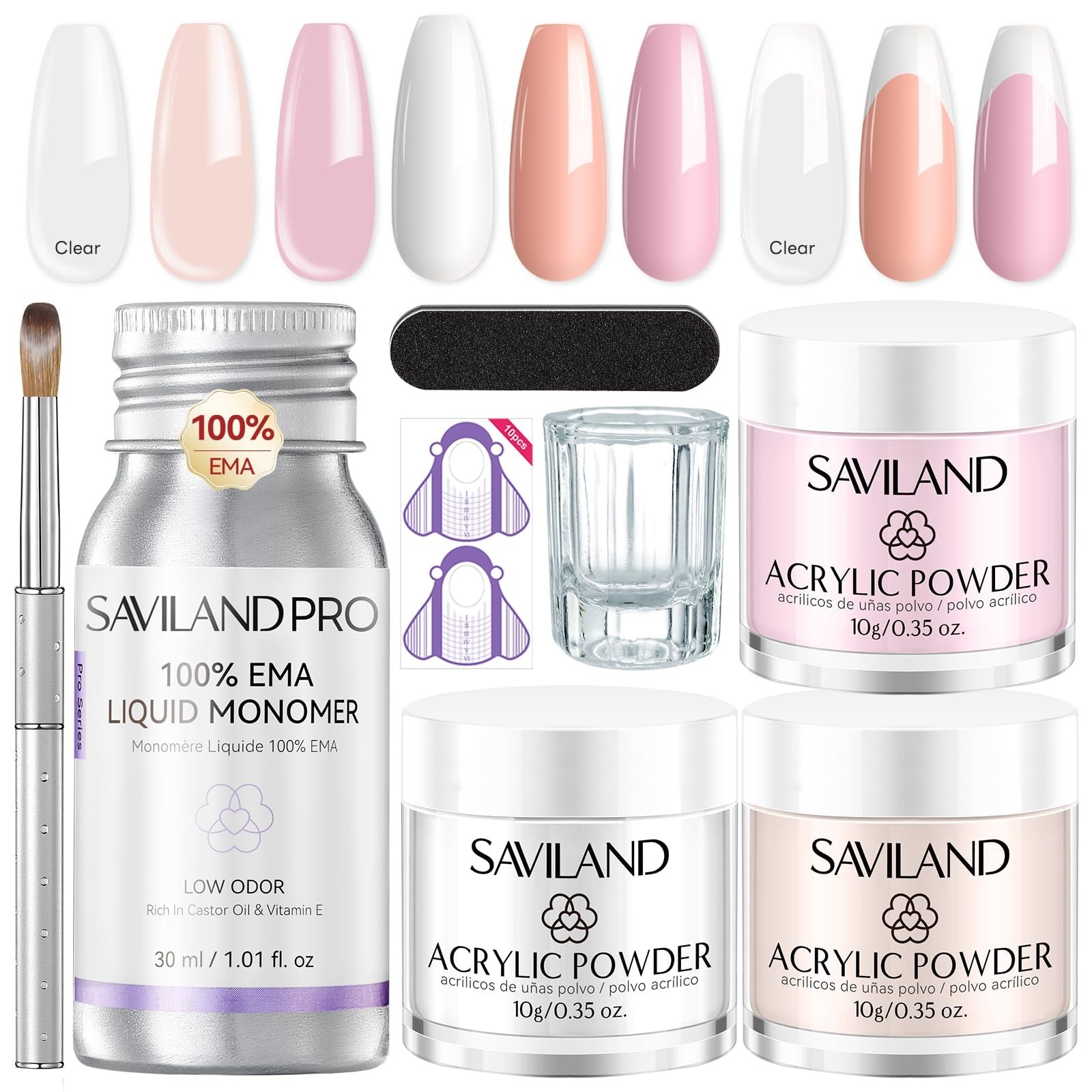 Acrylic Nail Kit for Beginners – Clear Pink Nude Powder, Liquid, Brush & Tools f