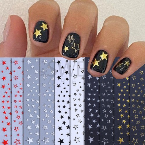 Stars Nail Art Stickers Decals 10 Sheets Supplies Self-Adhesive Peel SO302 NH30