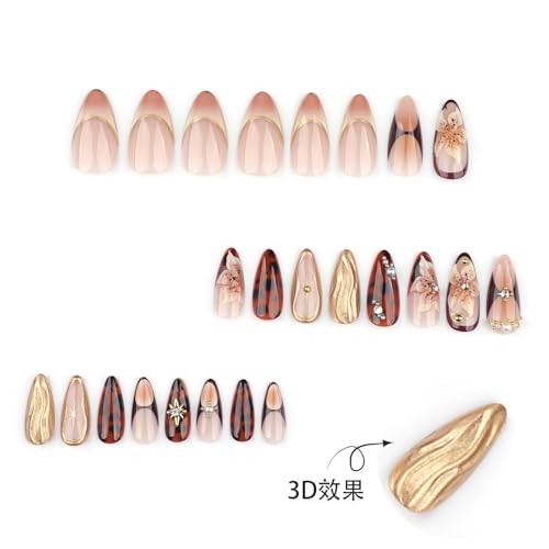 Almond Press on Nails Medium French Tip Fake Nails with Spring Flower Design-4