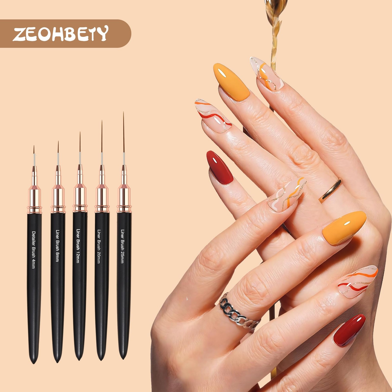 5 Pcs Nail Art Brushes Nail Art Liner Brushes Painting Art Drawing Tool