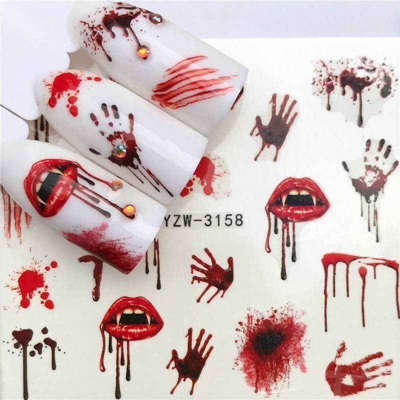 Halloween Nail Art Water Decals Stickers 3159 Blood Vampire Lips 3158 Transfers