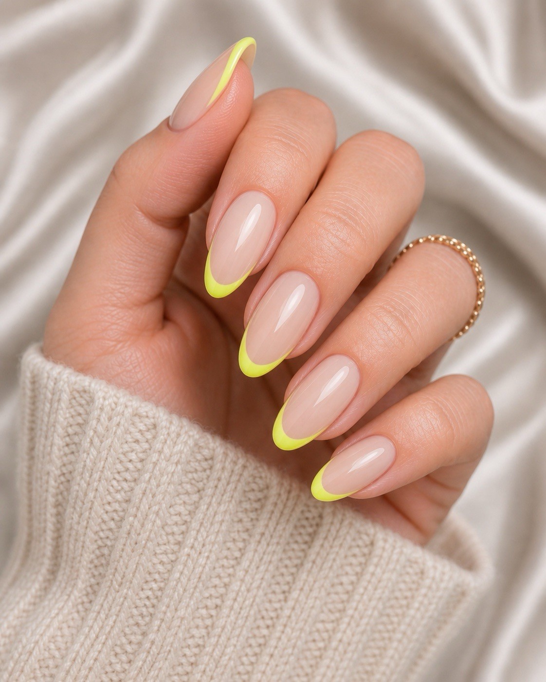 KISS Salon Acrylic French Long Almond Press-On Nails Nude Yellow Glue Included