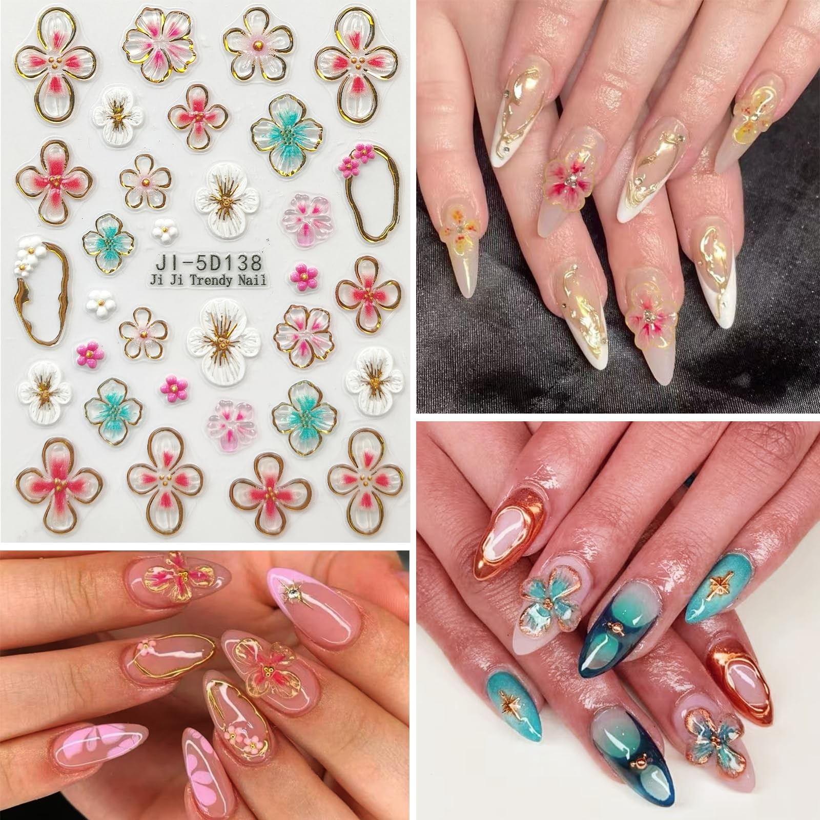 SEMATA Flower Nail Art Stickers Colorful-15