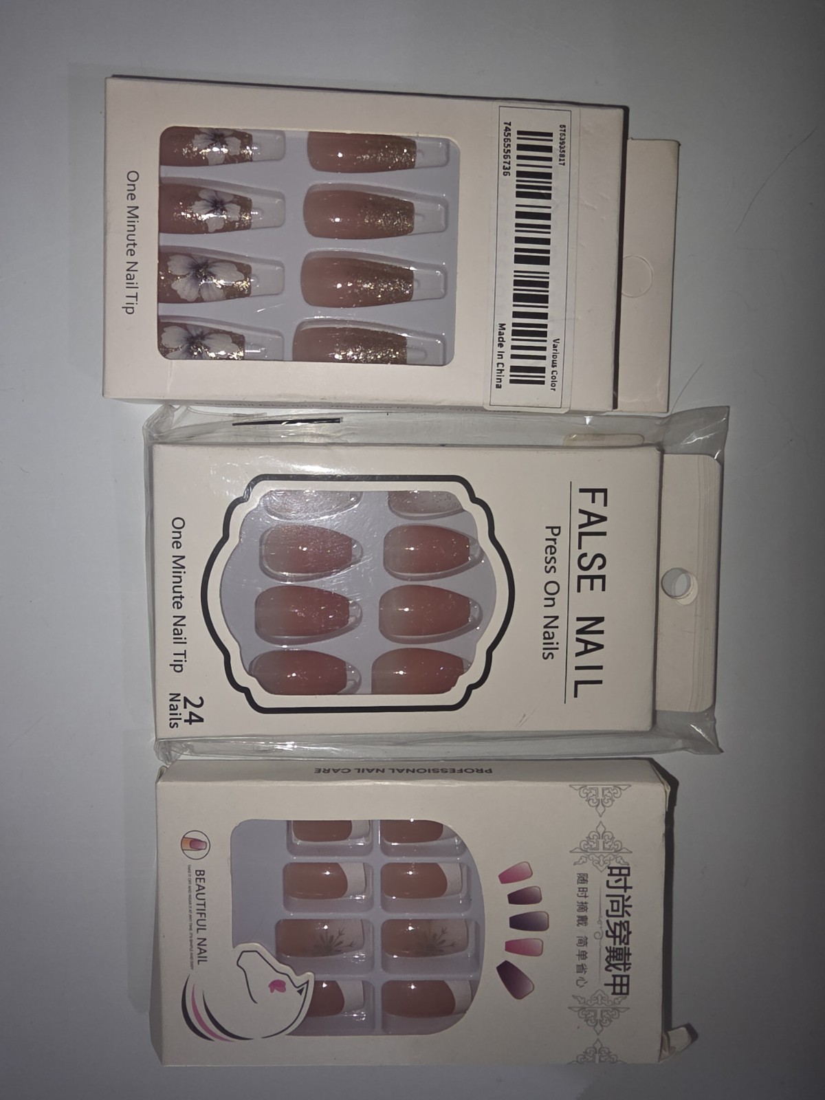 Medium Square Pink Glitter French Tip Press-On Nails, Acrylic Set 24 Tips