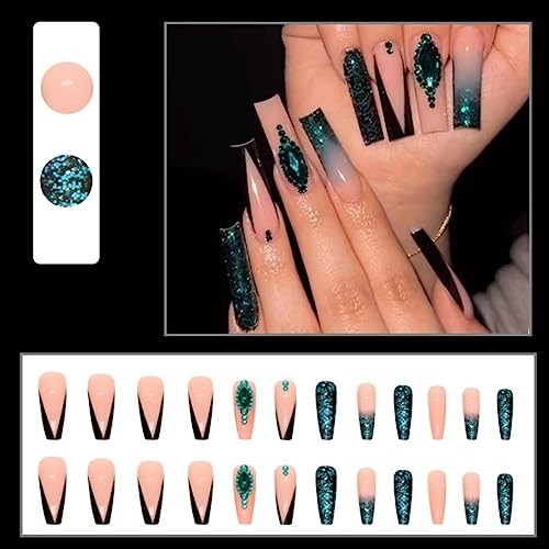 Gradient Fake Nails Long Coffin Press on Nails French Nails Tips superb 21