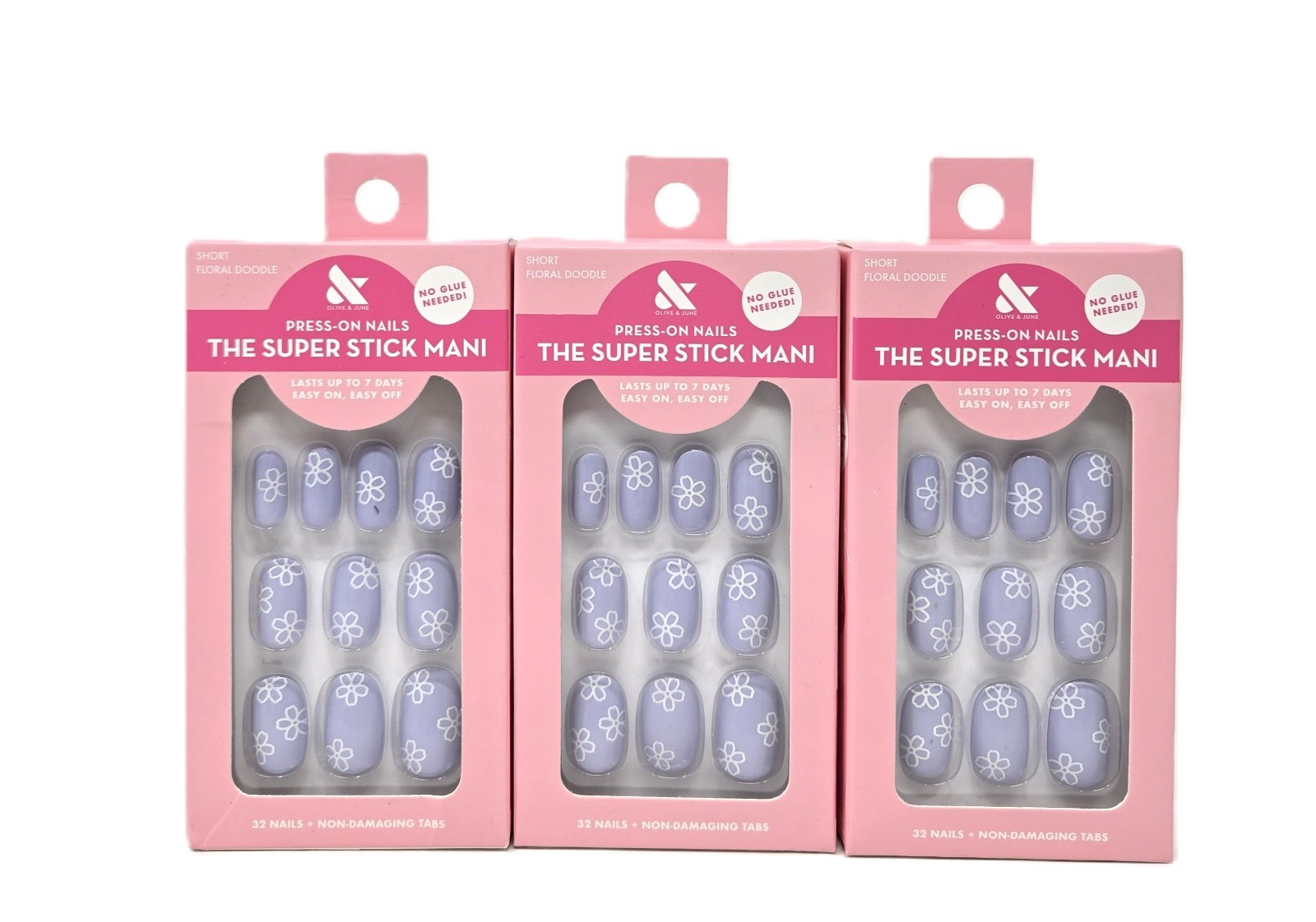Olive & June Super Stick Mani Short Press-On Nails, Floral Doodle, 32Ct – 3 Pack