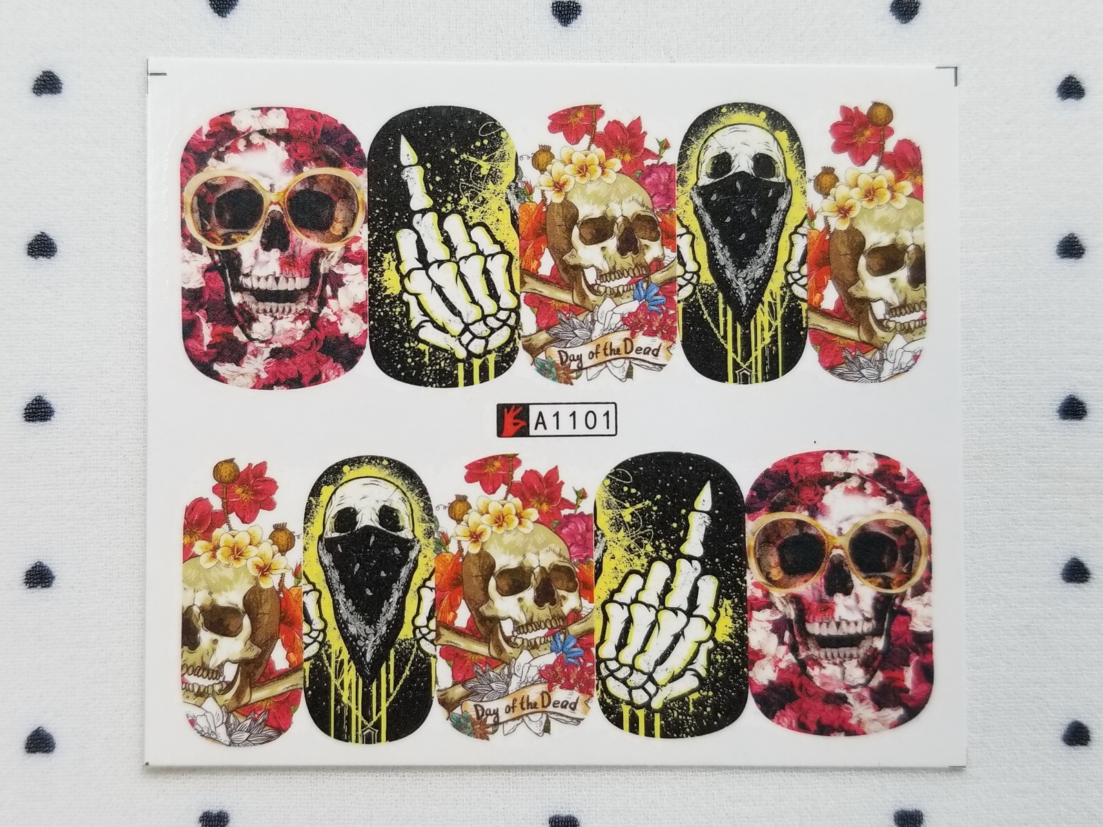 Goth Skull Nail Art Water Transfer Decals Sticker Small 6 Sheets【B】