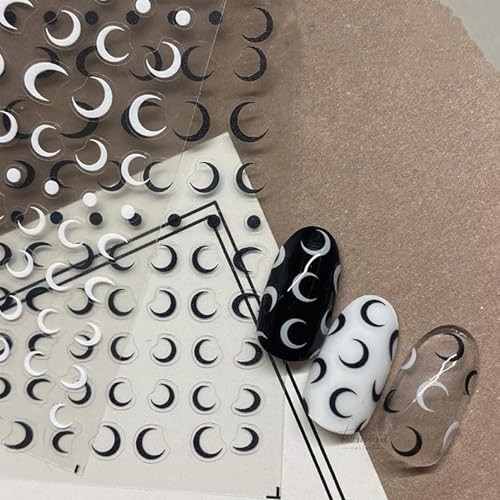 Moon Nail Art Stickers – Black White Moon Self Black White Moon, 4 Sheets
