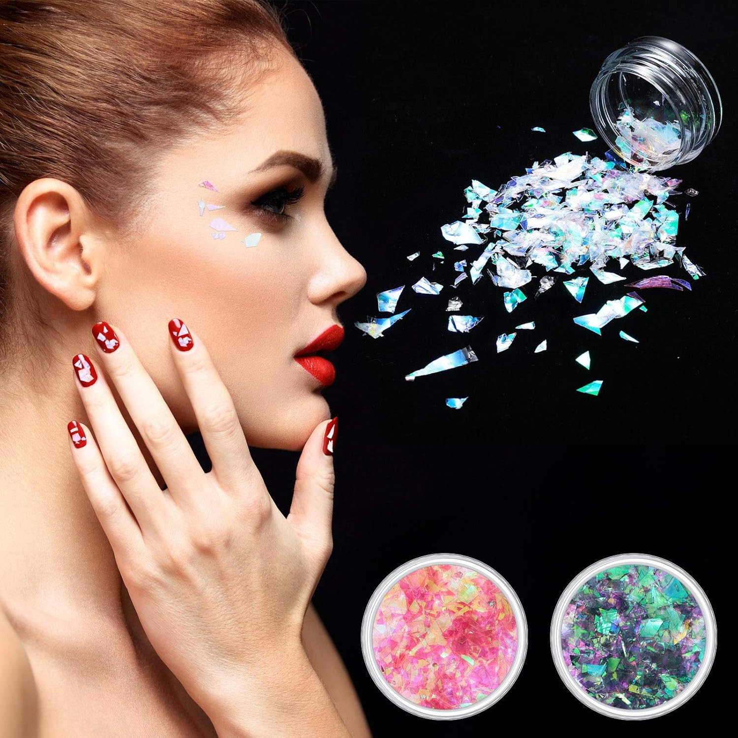 12 Boxes Mermaid Iridescent Chunky Glitter Flakes Chrome Nail Sequins Aurora Hol