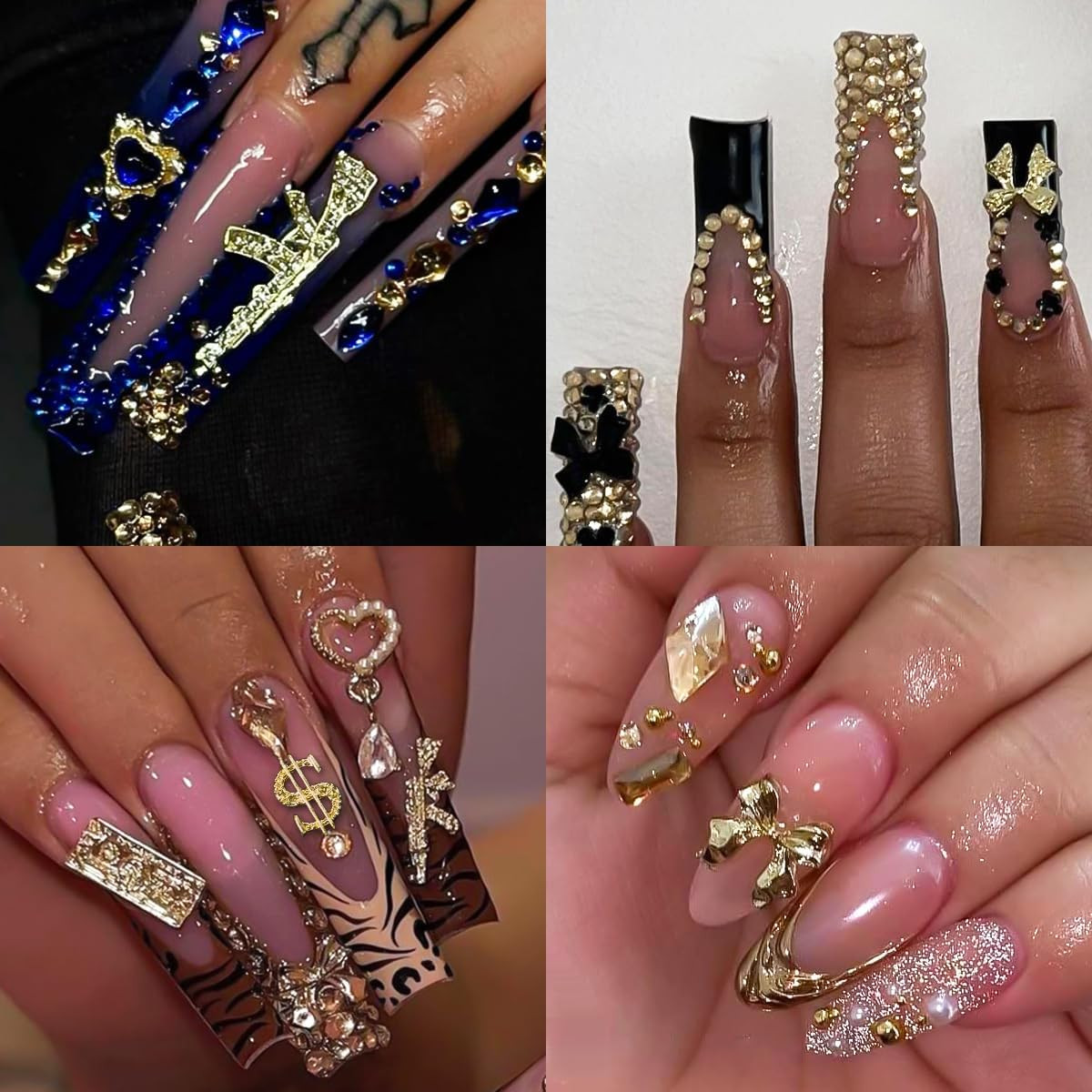 Gold Nail Charms and Gems Set – 100 Pcs 3D Rhinestones for Nail Art Design