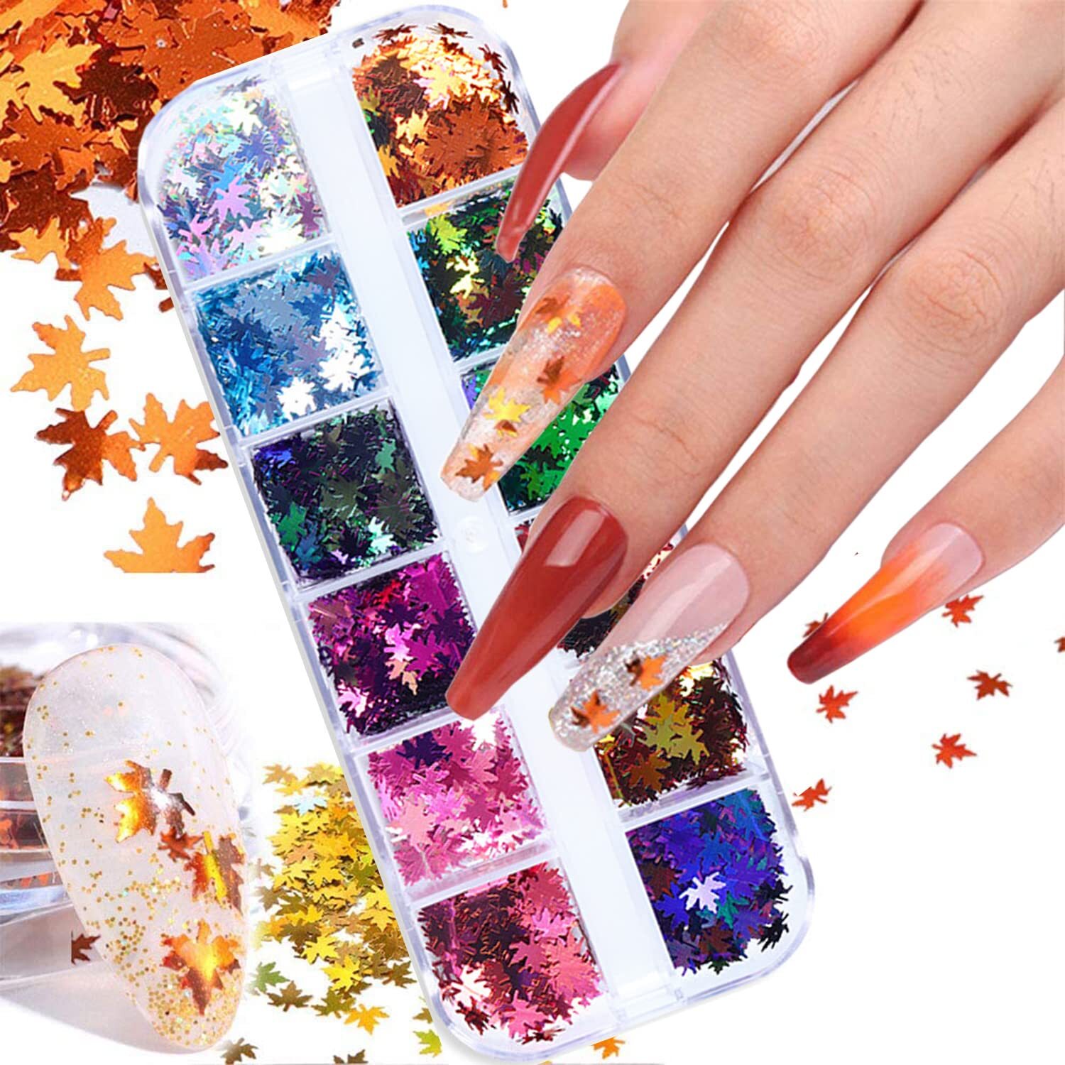 3D Fall Maple Leaf Glitter Nail Art Sequins for Women Girls Manicure Charms