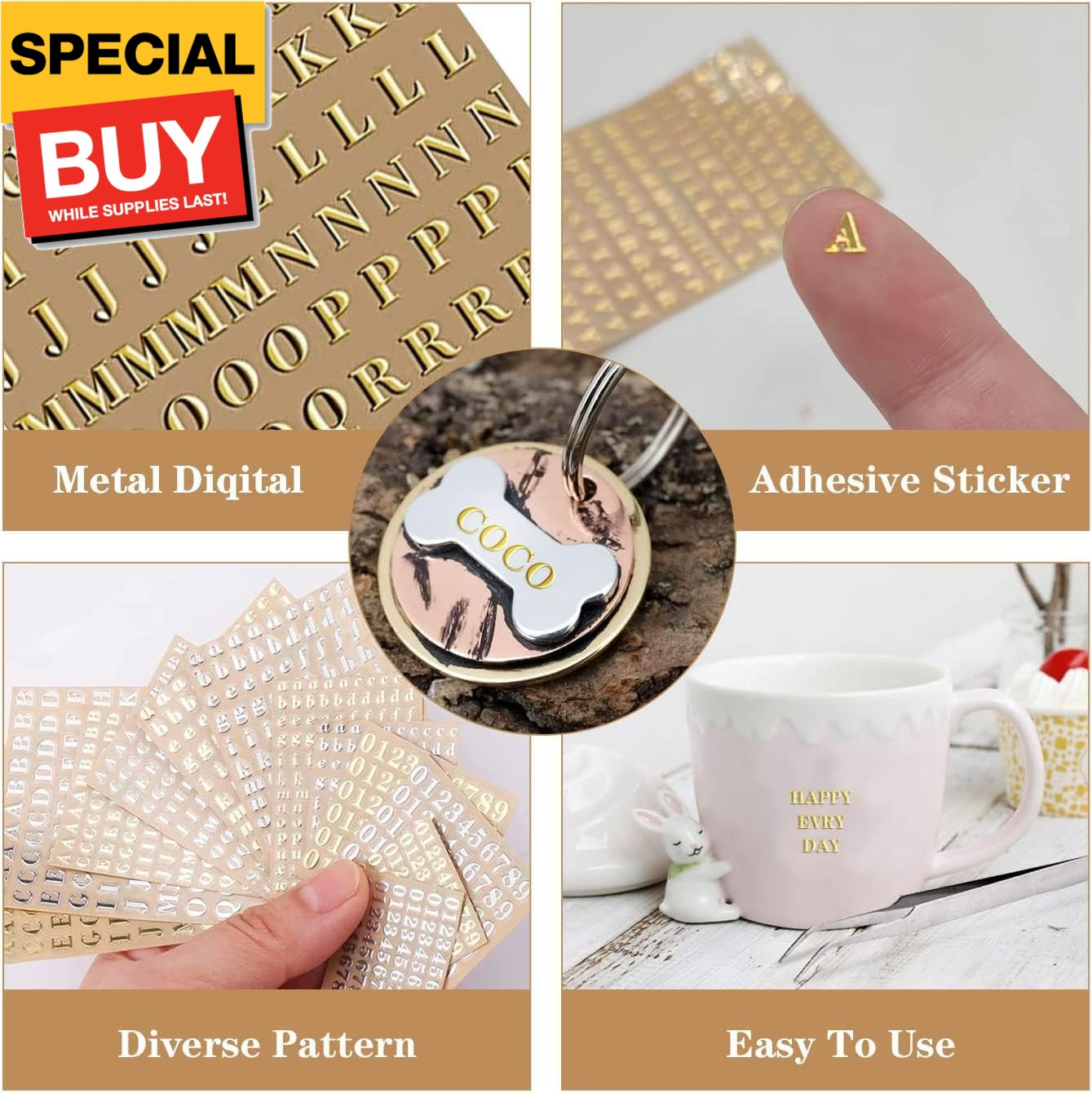 18 Sheets Mini Gold/Silver Letter Stickers for Nail Art, Epoxy Resin Crafts, Gli